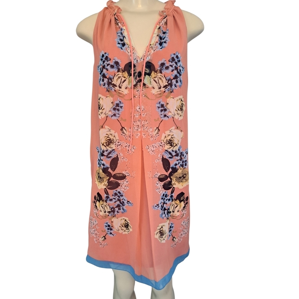 M.S.S.P. Coral Floral Sleeveless Shift Dress XS